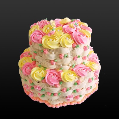 2 Tier - Flower Basket Rosette Cake
