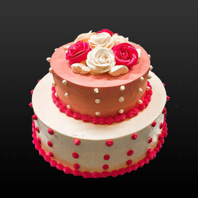 2 Tier - Pink Icing Flower Cake 1